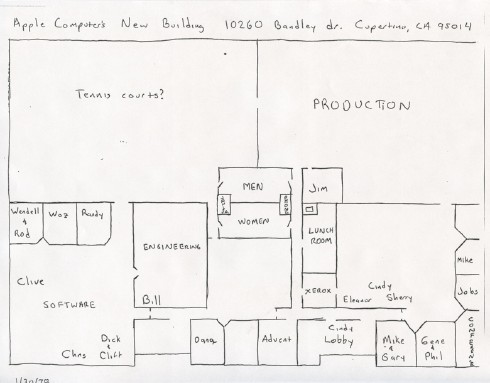 Blueprint of Apple's offices at 10260 Bandley Drive