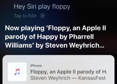 Siri playing a song in response to being asked to "play floppy"